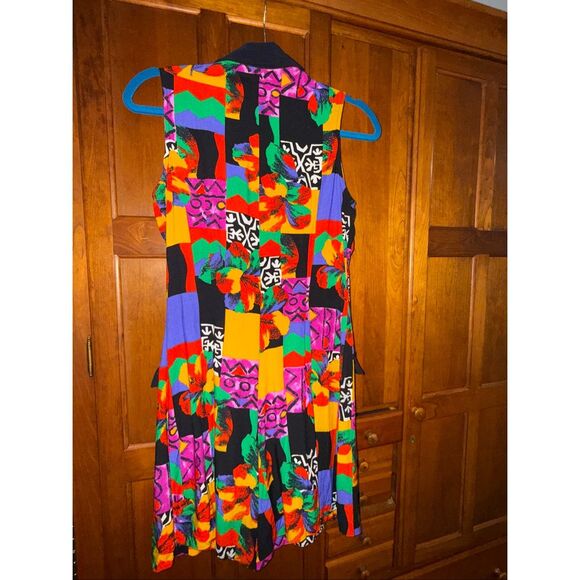 Vintage 90s Knapp Studio California Sleeveless Jumper Dress – Bright Abstract Pa - Picture 10 of 13